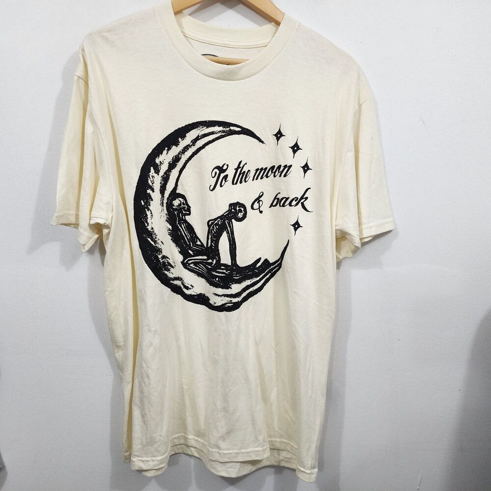 Spiritual Vices To the Moon & Back T-Shirt Ivory Cotton Blend Knit Mens Size L
